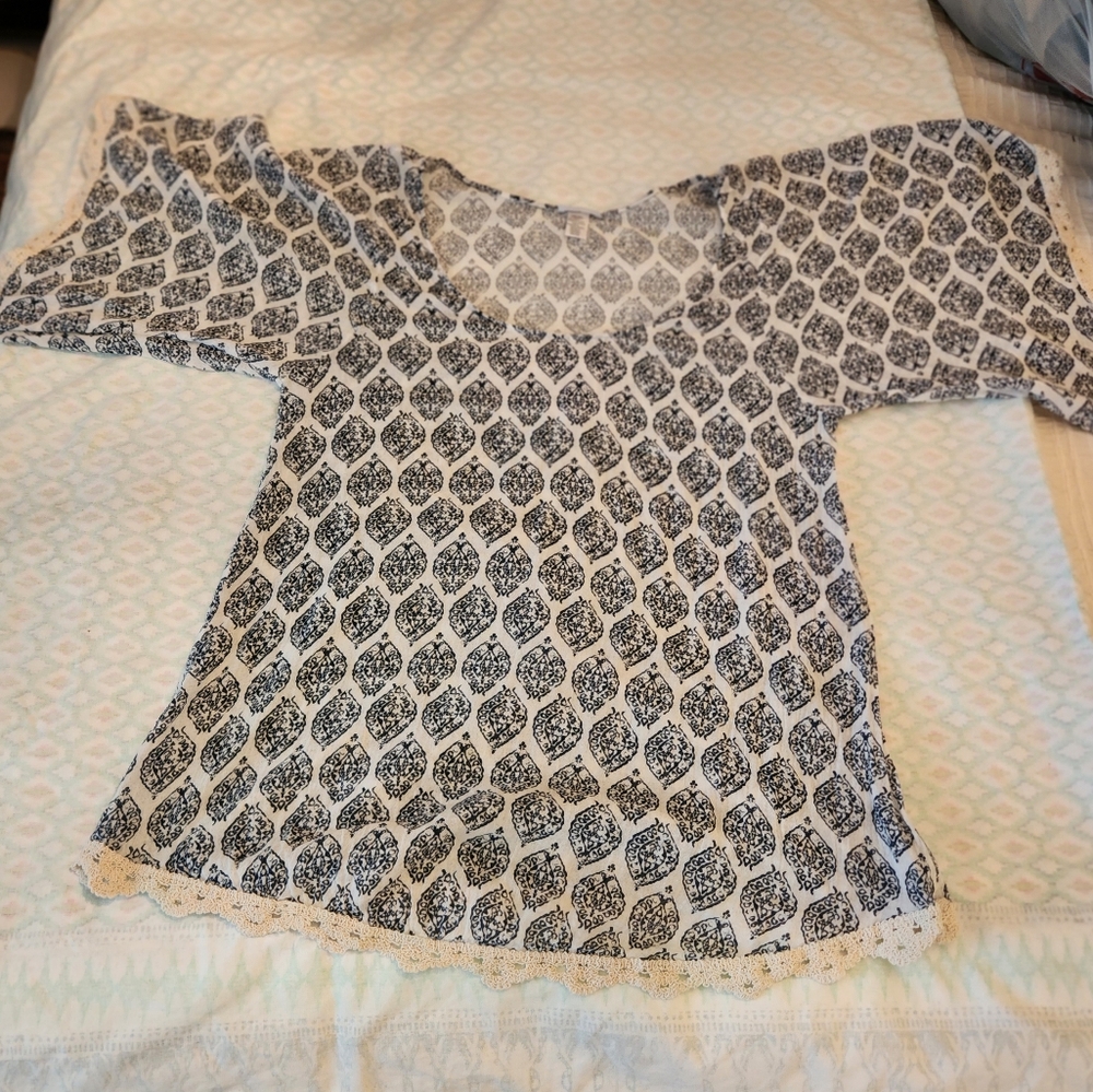 Eberjey Kaftan Tunic Cover Up Damask Print Bohoemian Mini Beach Dress S M - Picture 2 of 13